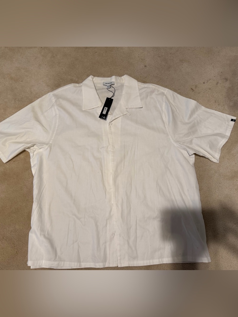 Men's NWT True Religion Short Sleeve Button-Up Shirt - White Sz 3X